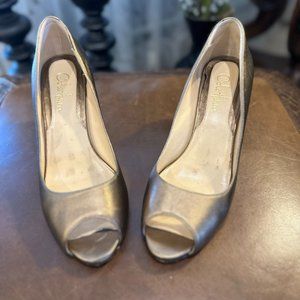 Cole Haan Leather Bronze Metallic Peep Toe Pump